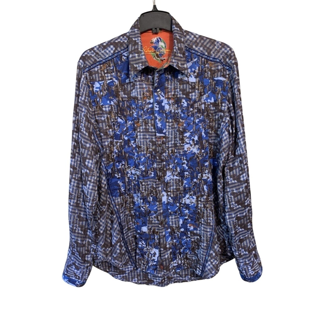 Robert Graham Blue Floral Camo Limited Edition Embroidered Shirt Men's L **Read - Picture 1 of 16